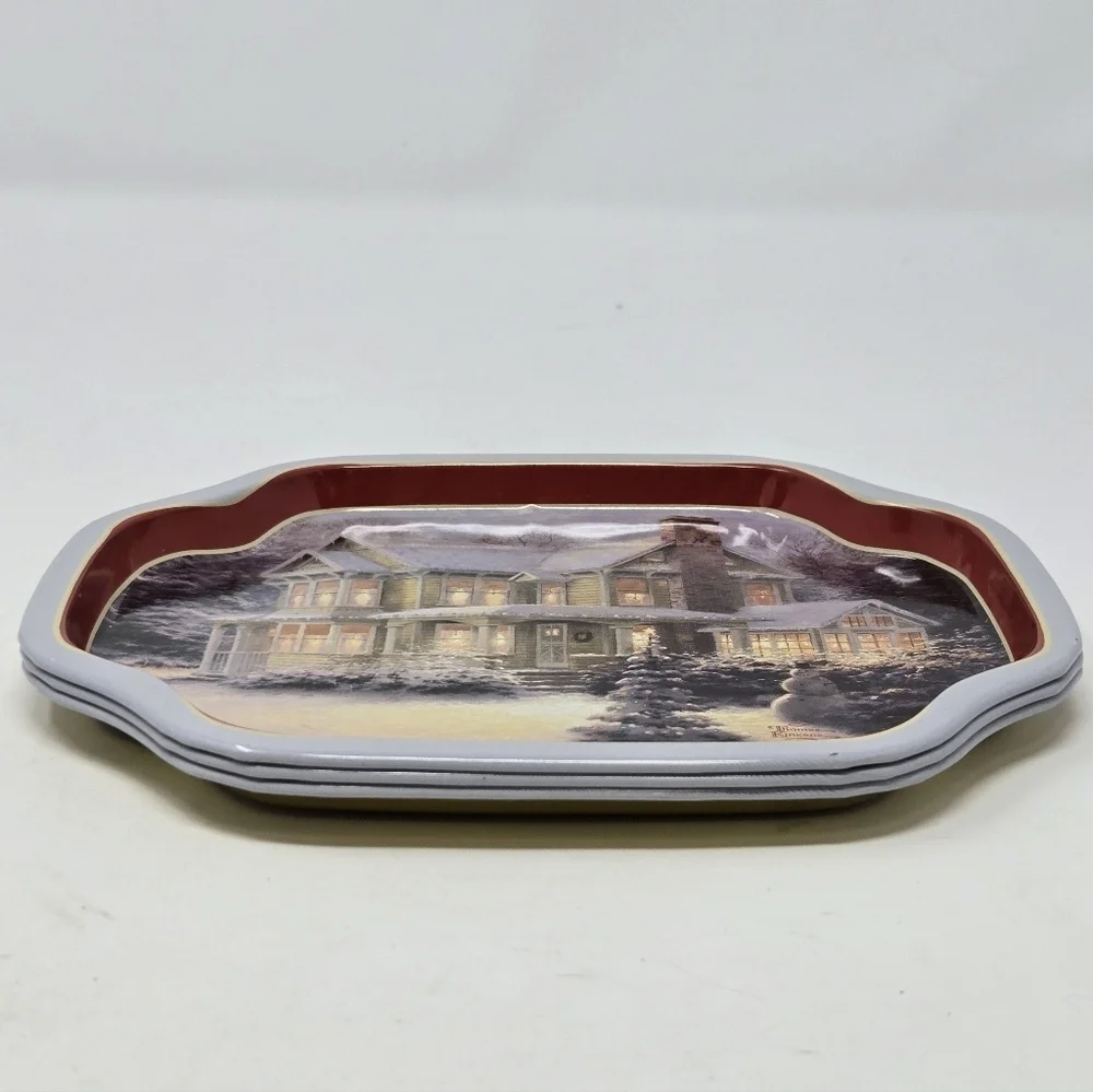 VINTAGE THOMAS KINKADE SMALL METAL TRAYS SET OF 3 VICTORIAN CHRISTMAS III 2004